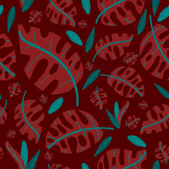  leaves of red and light blue on a red color