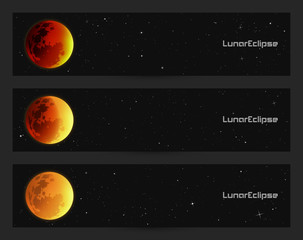 Sticker - Set of horizontal banners with full moon in night starry sky. Space background with Earth Satellite. Cards for design with yellow luminous heavenly body