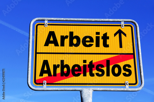 Muss Ich Meinem Vermieter Sagen Dass Ich Arbeitslos Bin Von der Arbeitslosigkeit in den Job. Schild mit arbeitslos und Pfeil