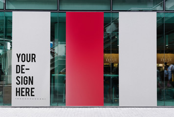 Sticker - Three large banner mockups in front of a coffee shop