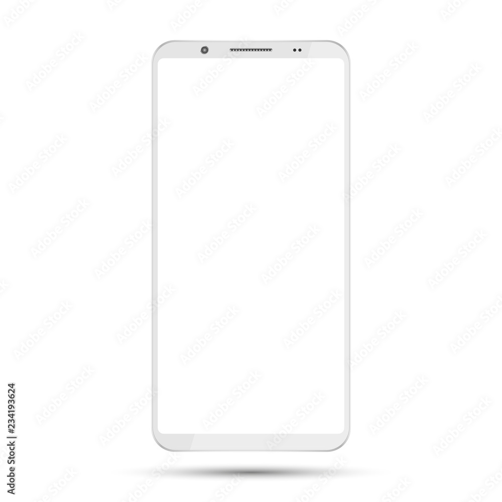 Smartphone mockup with blank screen isolated on white background. White ...