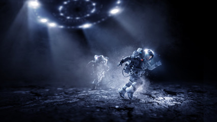 Wall Mural - spaceman running fast. mixed media