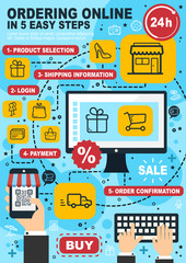 Aufkleber - Online shopping and order, linear vector