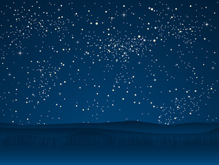 Wall Mural - starry sky with blue glow. shining stars dark sky.