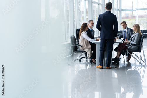 Fotografía Corporate business team and manager in a meeting, close up