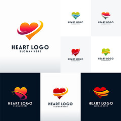 Wall Mural - set of modern heart logo designs with swoosh logo vector, collection of love logo designs concept