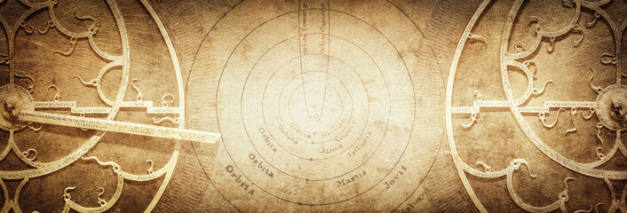 Wall Mural - ancient astronomical instruments on vintage paper background. abstract old conceptual background on 