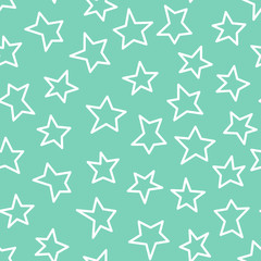 Wall Mural - Vector seamless pattern of white abstract stars on mint backgrou