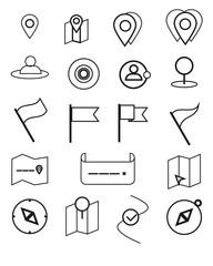 Poster - Set Map marker line logo.Black map pin symbol for web design and mobile app on white background.