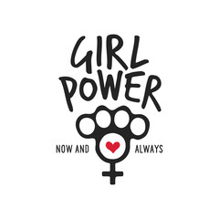 Wall Mural - Girl power t-shirt design with feminine symbol. Vector vintage illustration.