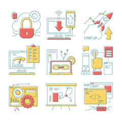 Wall Mural - website line icon. web online tools mobile and web development digital code and designs vector. deve