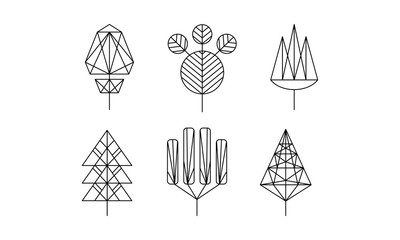 Poster - Geometrical trees set, monochrome polygonal plants vector Illustration on a white background