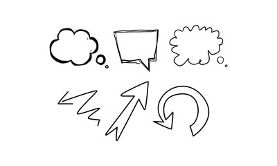 Sticker - Speech bubbles and arrows of different shapes hand drawn vector Illustration on a white background