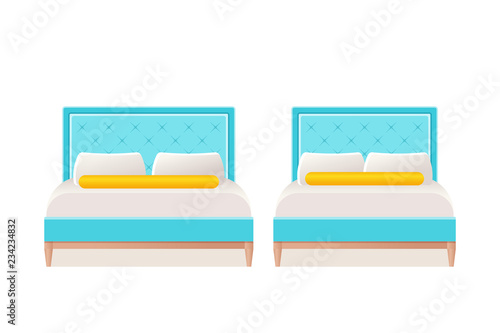 Bed Vector Double Single Bed In Flat Design For Bedroom
