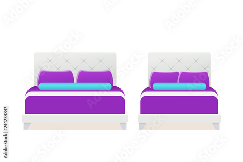 Bed Vector Double Single White Wooden Bed In Flat Design
