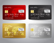 Realistic detailed credit cards set with colorful abstract design background with world map