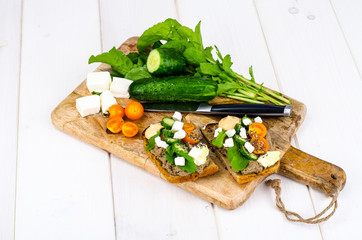 Wall Mural - Fresh vegetables and leaves of arugula for sandwiches