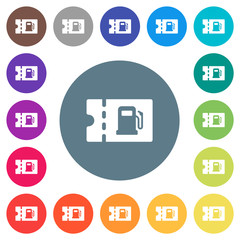 Poster - Fueling discount coupon flat white icons on round color backgrounds