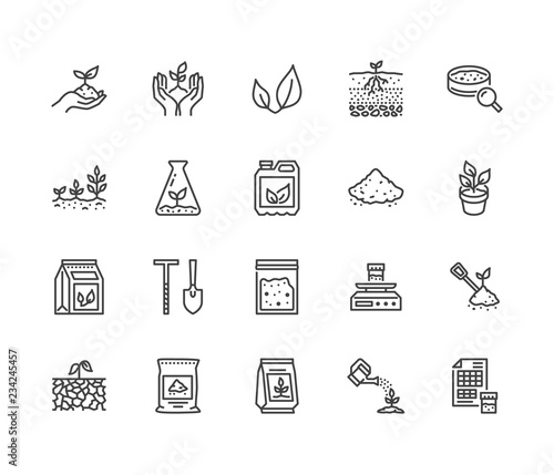 Fotomural Soil testing flat line icons set