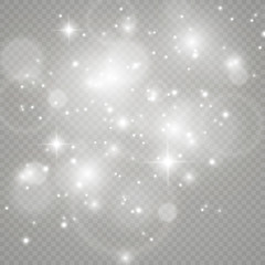 Wall Mural - white sparks and golden stars glitter special light effect. vector sparkles on transparent backgroun