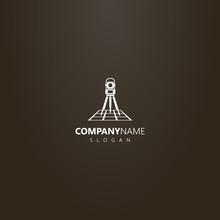 White Logo On A Black Background. Vector Simple Geometric Logo Of Total Station On A Map