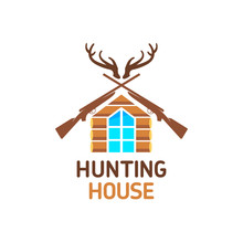 Logo Hunting Lodge Two Hunting Rifles Deer Antlers Decoration Roof