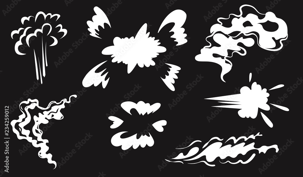 Smoke vector special effects set.Funny template on black background ...