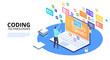 © Ico Maker - Developing programming and coding technologies concept. Isometric programmer