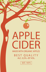 Wall Mural - vector label for apple cider with decorative apple tree and fruit in retro style on beige background