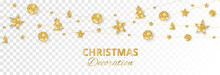 Christmas Golden Decoration Isolated On White Background. Holiday Vector Frame, Border.