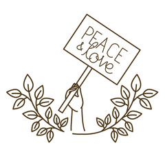 Sticker - hands with protest sign and peace and love isolated icon