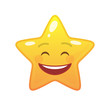 © Sunflower - Laughing star shaped comic emoticon. Smiling face with facial expression. Glad emoji symbol for internet chatting. Funny social communication animated character. Mood message isolated vector element