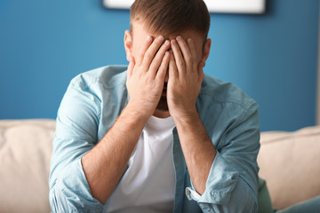 Canvas Print - Lonely depressed man at home