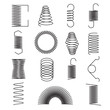 Metal spring icons. Flexible spiral lines, steel wire coils isolated vector symbols. Flexible coil and spring, spiral of part line illustration