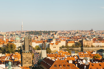 Wall Mural - Beautiful aerial view of the cityscape or architecture including the Charles Bridge in Prague in the Czech Republic.