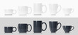 Ceramic mug for tea, coffee and hot beverage. Set of white black