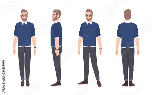 Cuadros en Lienzo Cheerful bearded man wearing casual clothes and sunglasses