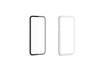Wall Mural - blank black and silver phone frame with white screen mockup