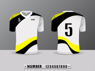 Wall Mural - Black and yellow football club t-shirt sport design template. Front and back view. Vector Illustration EPS10.