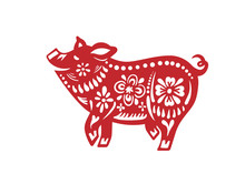 Pig For Happy Chinese New Year Celebration. Vector Illustration