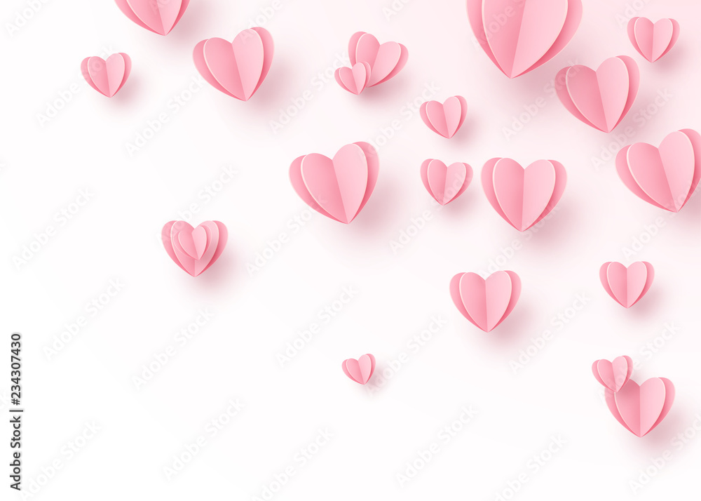 Heart background with light pink paper cut hearts. Love pattern for ...