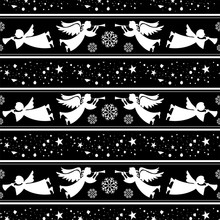 Angels. Christmas Festive Seamless Pattern For Packaging, Wrappers, Holidays, Fabrics And Light Industry. Vector Image.