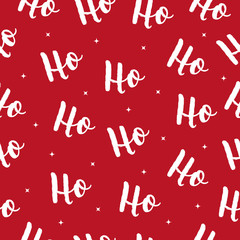 Ho Ho Ho Christmas vector greeting card lettering seamles pattern red background