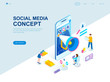 © alexdndz - Modern flat design isometric concept of Social Media decorated people character for website and mobile website development. Isometric landing page template. Vector illustration.