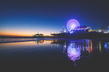 View Of Historic Santa Monica Pier, With Beach, Amusement Park, Shops And Restaurants, Los-Angeles, California, United States Of America