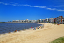 Pocitos Beach Along The Bank Of The Rio De La Plata In Montevideo, Uruguay