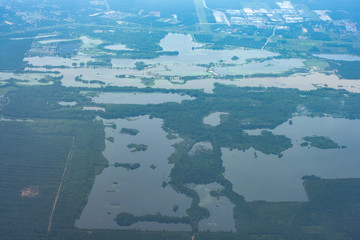 Soft focus aerial image of lake