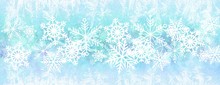 Winder Wonderland Wide Panorama Snowy Snowflakes On Blues Header Background For Winter