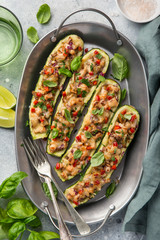 Wall Mural - Stuffed zucchini boats with vegetables and cheese