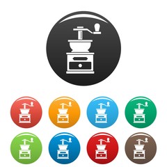 Poster - Coffee grinder icons set 9 color vector isolated on white for any design